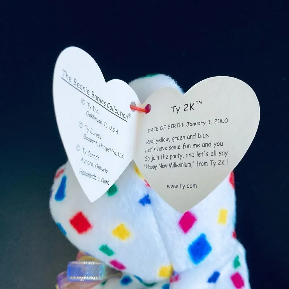 TY Beanie Baby “Ty 2K” Y2K Millennial Rainbow Confetti Bear Plush Toy